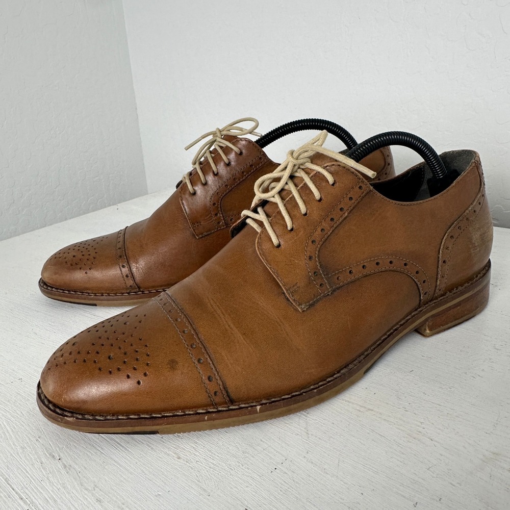 Johnston & Murphy Oxford Mens 10 M J&M 1850 Sheepskin Tan Cap Toe Brogue 20-1896